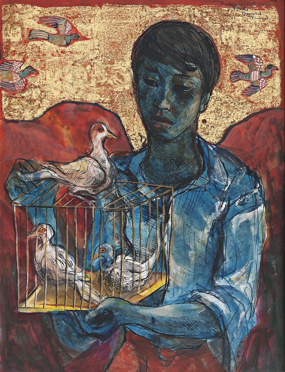 Donald Friend | BALINESE WITH CAGE BIRDS (Circa 1975) | MutualArt