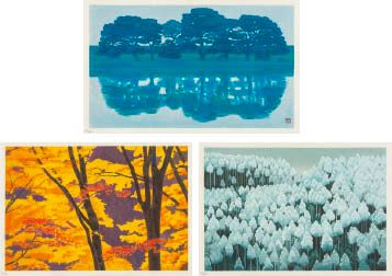 3 works: "Cool of the evening" "Glowing autumn leaves" "First snow on Kitayama"