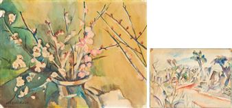 Plum Blossoms and Cemetery (both-sided work) - Koga Harue