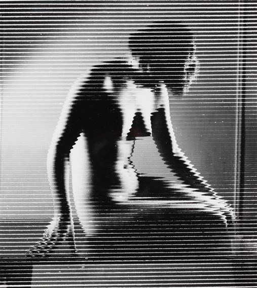 Nude distortion (seated, striated) by Weegee, circa 1955