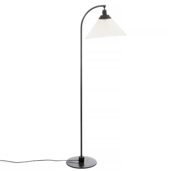 A Black Lacquered Metal Floor Lamp, Black Metal Floor Lamp With White Shade