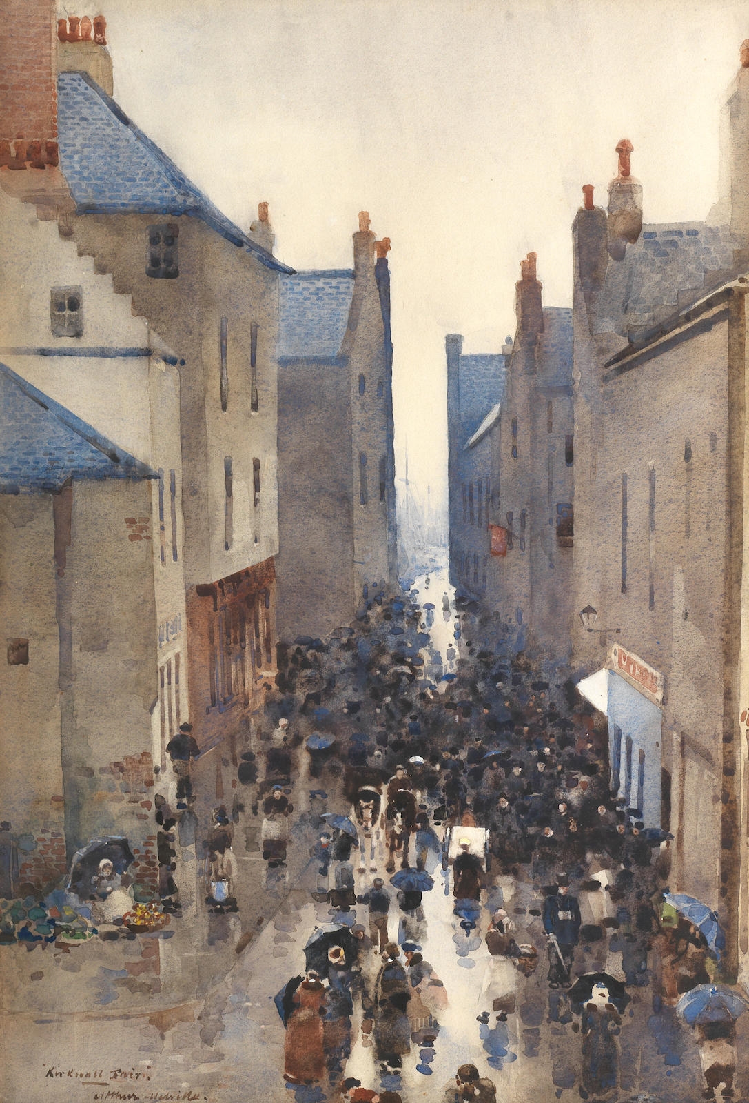 Artwork by Arthur Melville, Kirkwall Fair, Made of watercolour