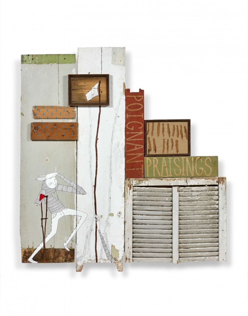 Artwork by Know Hope, Poignant Praisings (Wincing Unconvincing), Made of Mixed media on wood