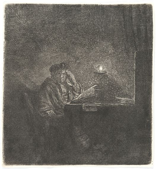 Rembrandt van Rijn | Student at a table by candlelight (1642) | MutualArt