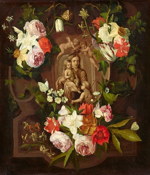The Virgin and Child with John the Baptist in a Floral Cartouche by Daniel Seghers, 1646
