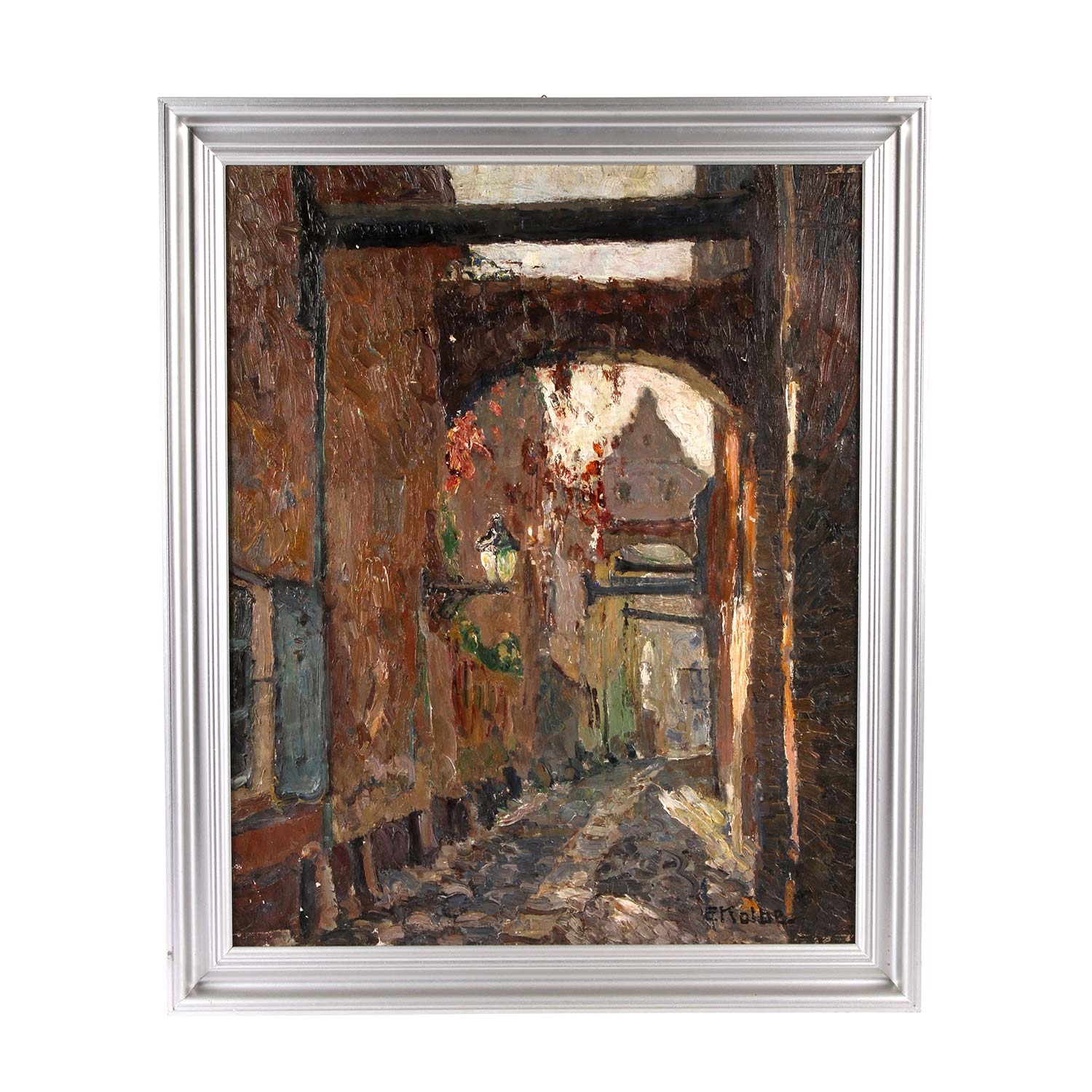 Artwork by Ernst Kolbe, Altstadtgasse mit Bögen, Made of Oil on canvas