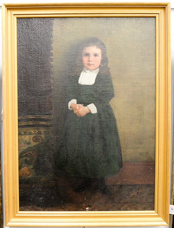 Unknown | Portrait of a young girl in a green dress standing on ...