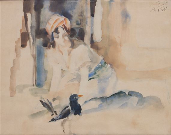 A young lady and magpie by Max Peiffer Watenphul, 1938