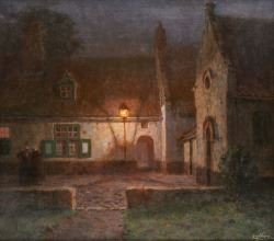 "Baggaertshof à Courtrai le soir" by Emmanuel Vierin, Belgian School