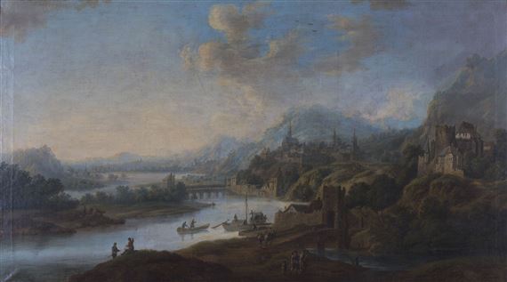 Vue d'une ville sur les méandres d'un fleuve by German School, 18th Century