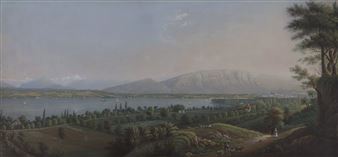 Vue du lac depuis la colline de Pregny - Geneva School, 19th Century