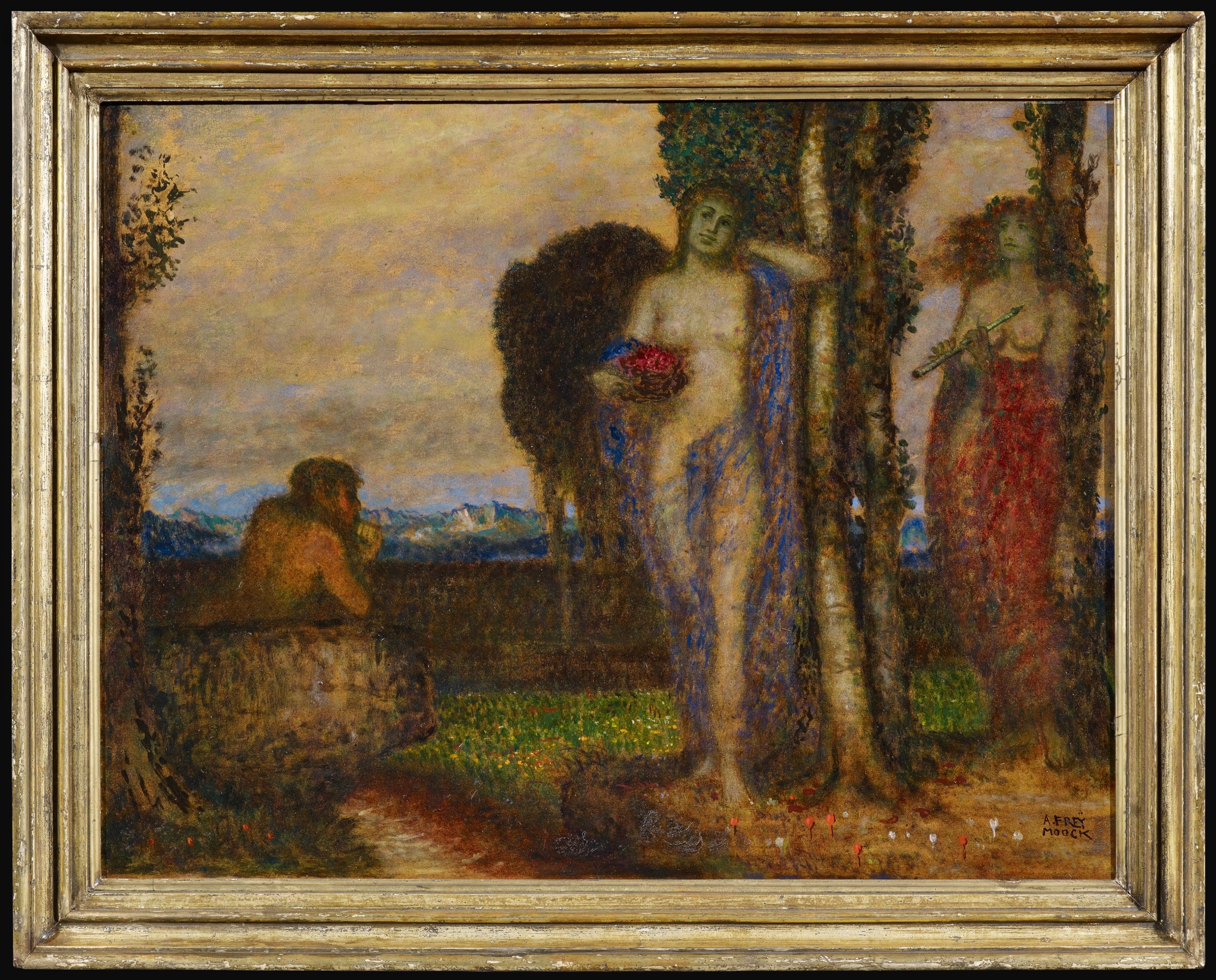 Artwork by Adolf Frey-Moock, Faun and Nymphs, Made of Oil on card