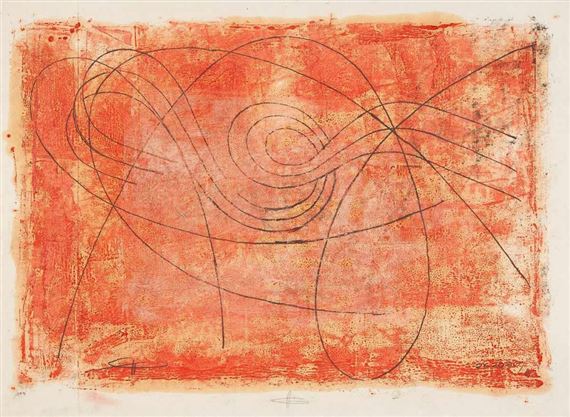 Dreifache Schlinge auf geflecktem Rot by Hermann Glöckner, 1980