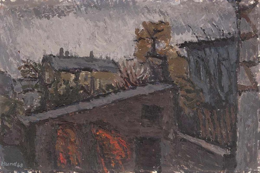 Artwork by Hans-Peter Hund, Herbst vor meinem Atelier, Made of Oil on hardboard