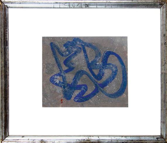 Blaue Pinselzüge auf grauem Grund by Hermann Glöckner, 1958