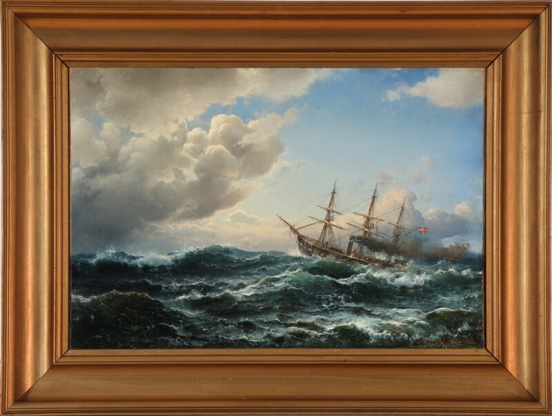 Artwork by Carl Frederik Sørensen, Seascape with the Danish frigate “Jylland” in the North Sea, Made of Oil on canvas