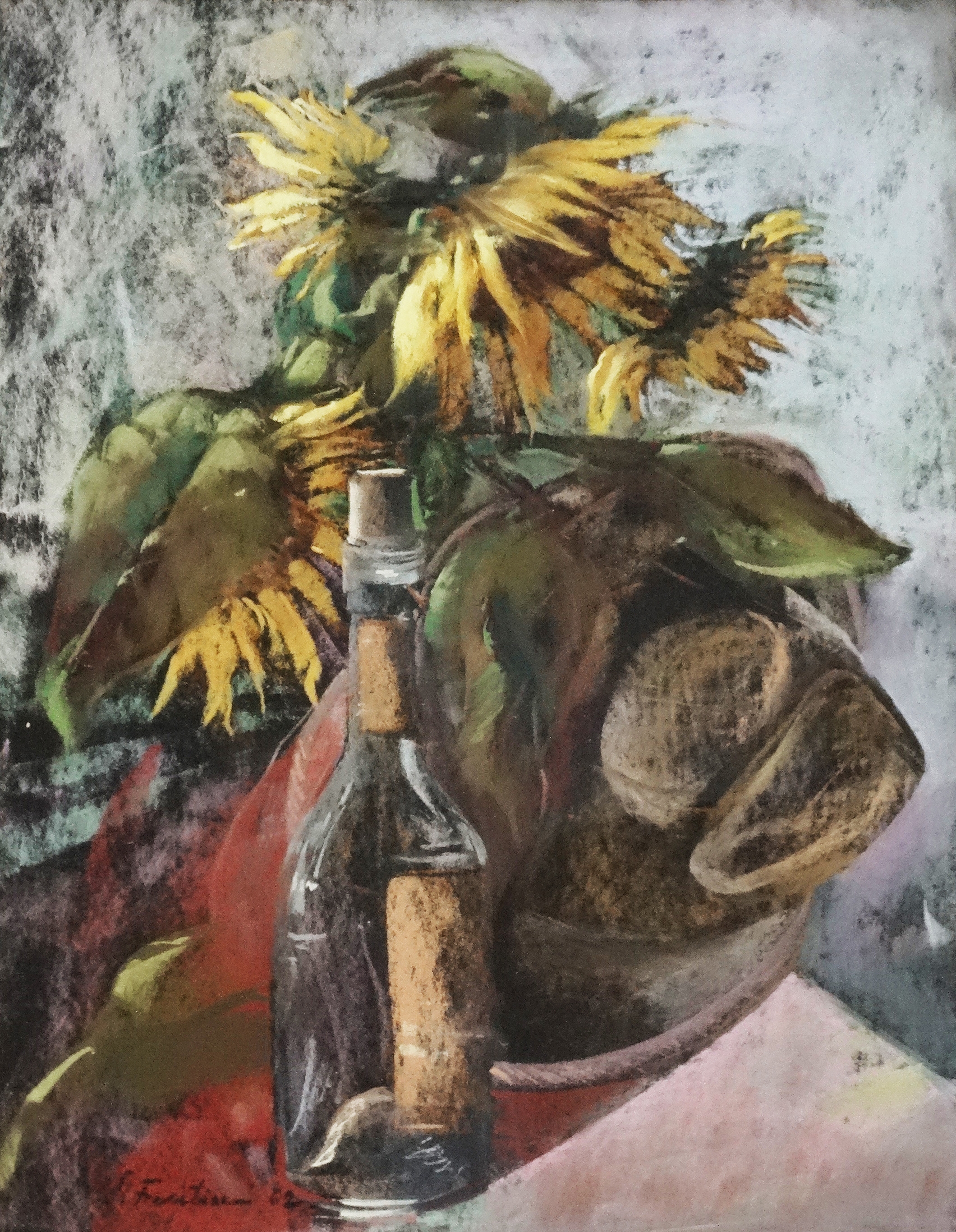 Artwork by Sever Frenţiu, Sunflower, Made of pastel