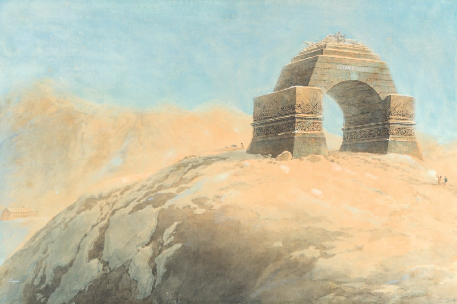 Artwork by Giuseppe Pietro Bagetti, Arc de triomphe dans les Alpes, Made of Watercolor gouache,  laminated on cardboard