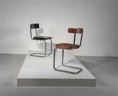 Artwork by , Mart Stam, Two cantilever chairs mod. no. B 263, Made of chromium plated tubular steel free-swinging construction, lacquered seat and back rest