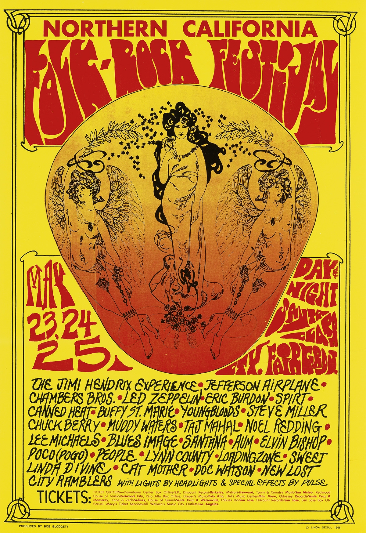 Artwork by Linda Segul, NORTHERN CALIFORNIA FOLK - ROCK FESTIVAL / JIMI HENDRIX. 1968., Made of Paper