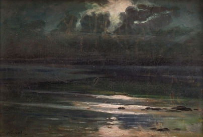 Artwork by Tadeusz Korpal, Marine scene at night, Made of oil/paperboard