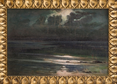 Artwork by Tadeusz Korpal, Marine scene at night, Made of oil/paperboard