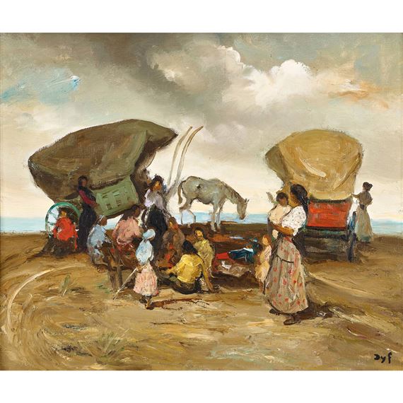 Dyf Marcel Fahrende Mit Esel Und Wagen Bei Der Rast Mutualart