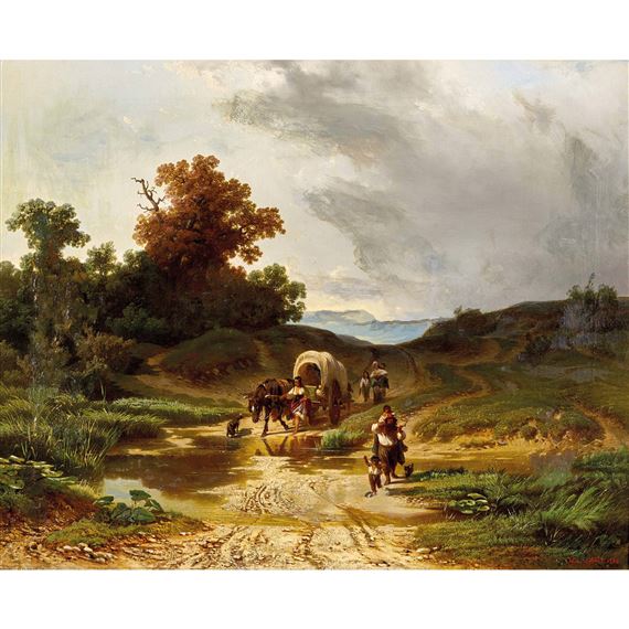 Gewitterstimmung mit Planwagen by Johannes Cornelis Jacobus Mali