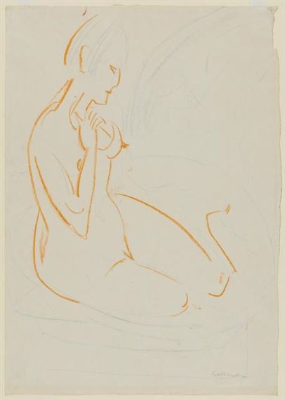 Sitzender Akt im Tub by Ernst Ludwig Kirchner, 1924