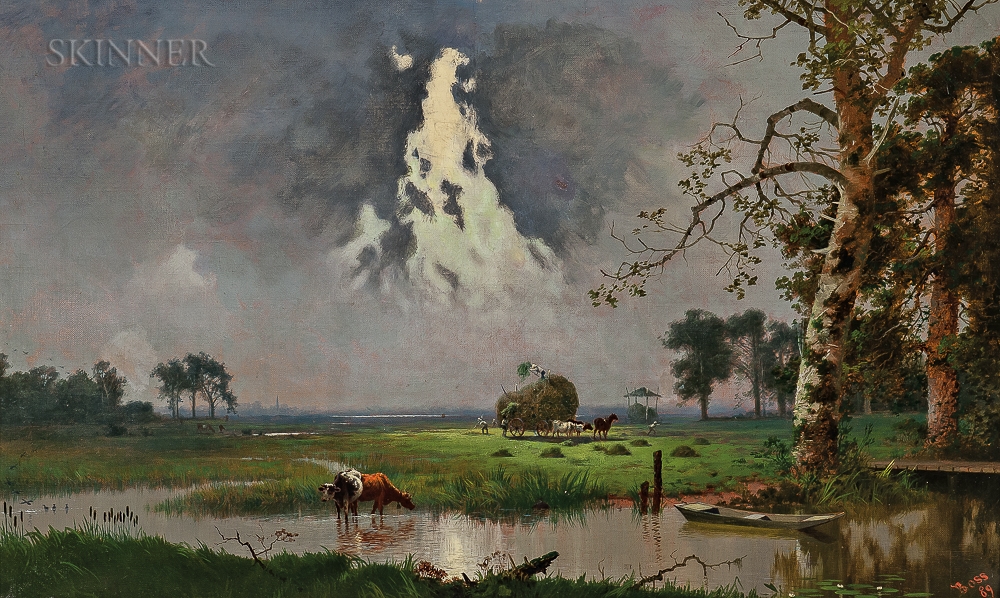 Artwork by Henry Wolcott Boss, Landscape with Cows, Made of Oil on canvas