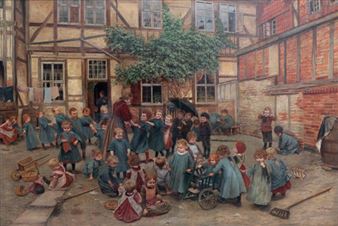 Children playing outside an orphanage - Franz Xaver Lang