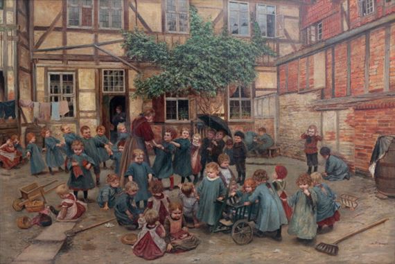 Children playing outside an orphanage - Franz Xaver Lang