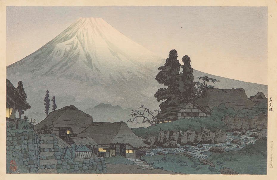 Artwork by Takahashi Shōtei, Mt. Fuji from Mizukubo, Made of Woodcut