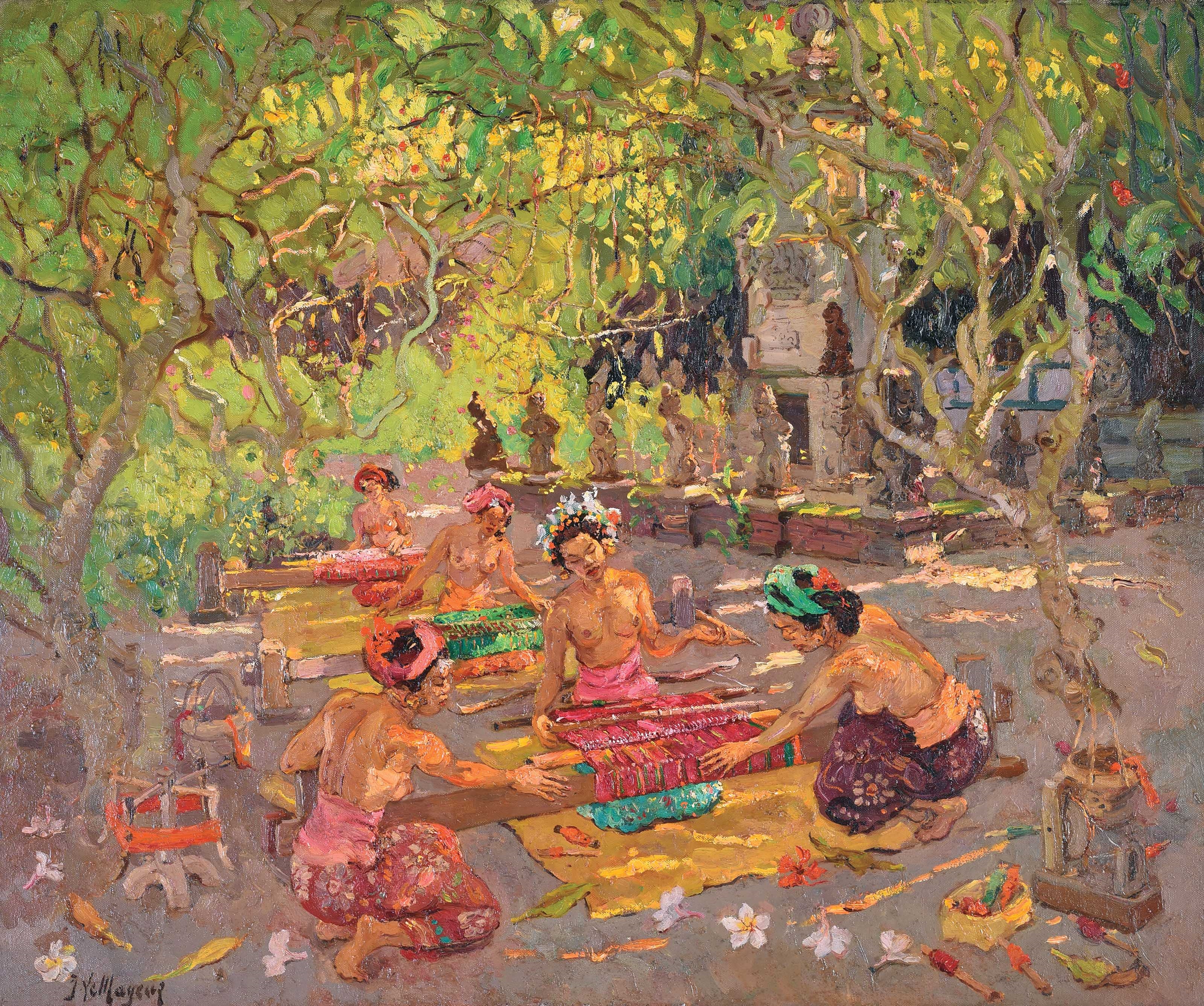 Artwork by Adrien Jean Le Mayeur de Merprés, Women Weaving, Made of oil on canvas