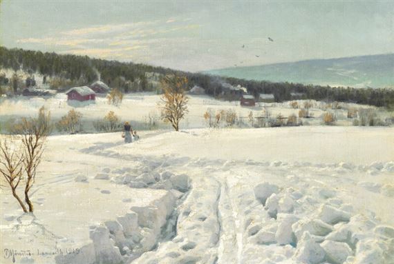 Winter landscape at Langseth near Lillehammer in Norway by Peder Mork Monsted, 1919