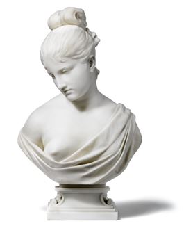 A portrait bust of a young woman on plinth - James Henry Haseltine
