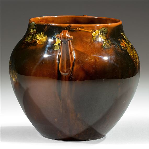 Albert Robert Valentien A Rookwood Pottery red clay vase in tigereye