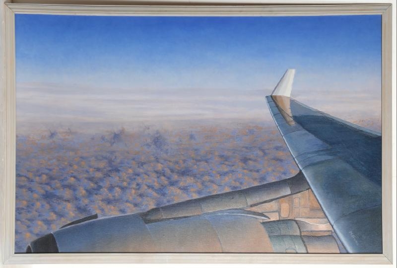 Artwork by Mickey Frome, Westbound Across the Early Morning Sky, Made of Oil on Canvas