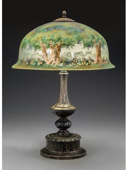 Artwork by Pairpoint Glass Company, Trees and Flowers, Made of Painted Glass and Silvered Metal