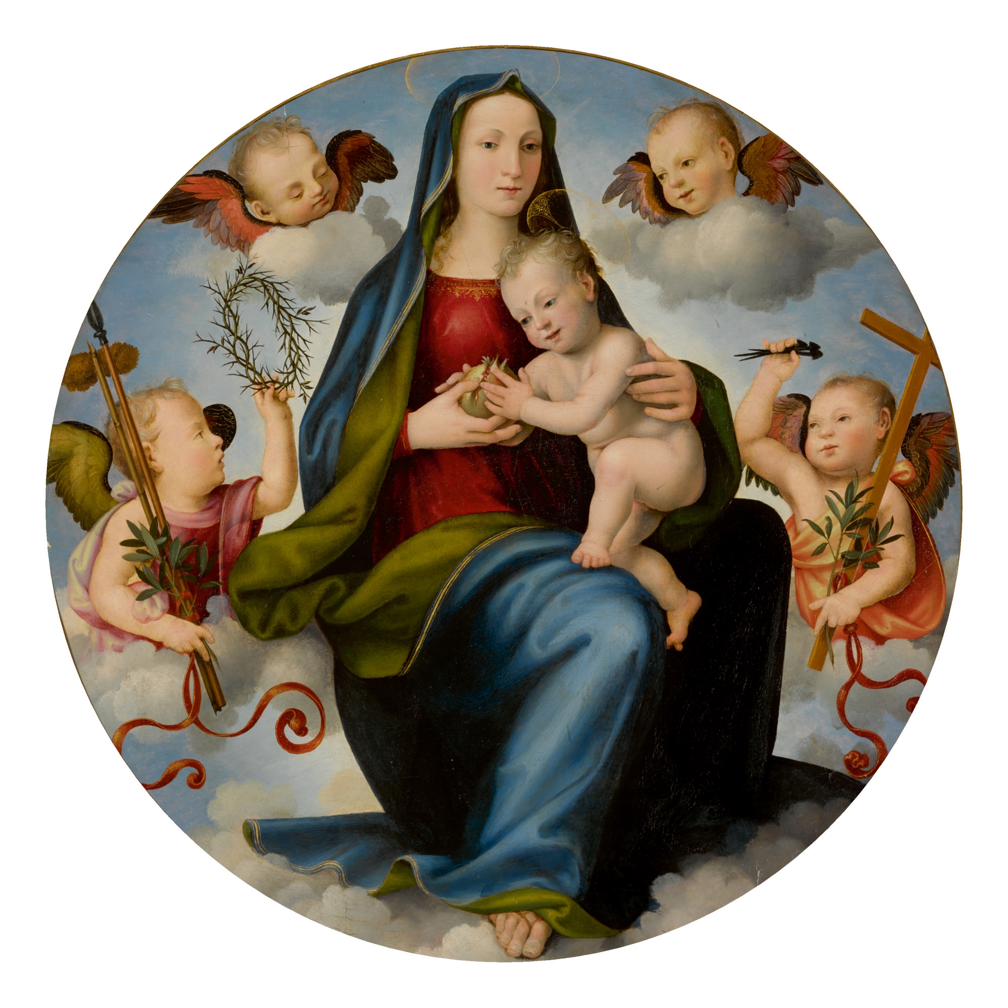 Madonna and Child Enthroned in the Clouds, Surrounded by Two Angels Holding Instruments of the Passion and Two Cherubim by Mariotto Albertinelli