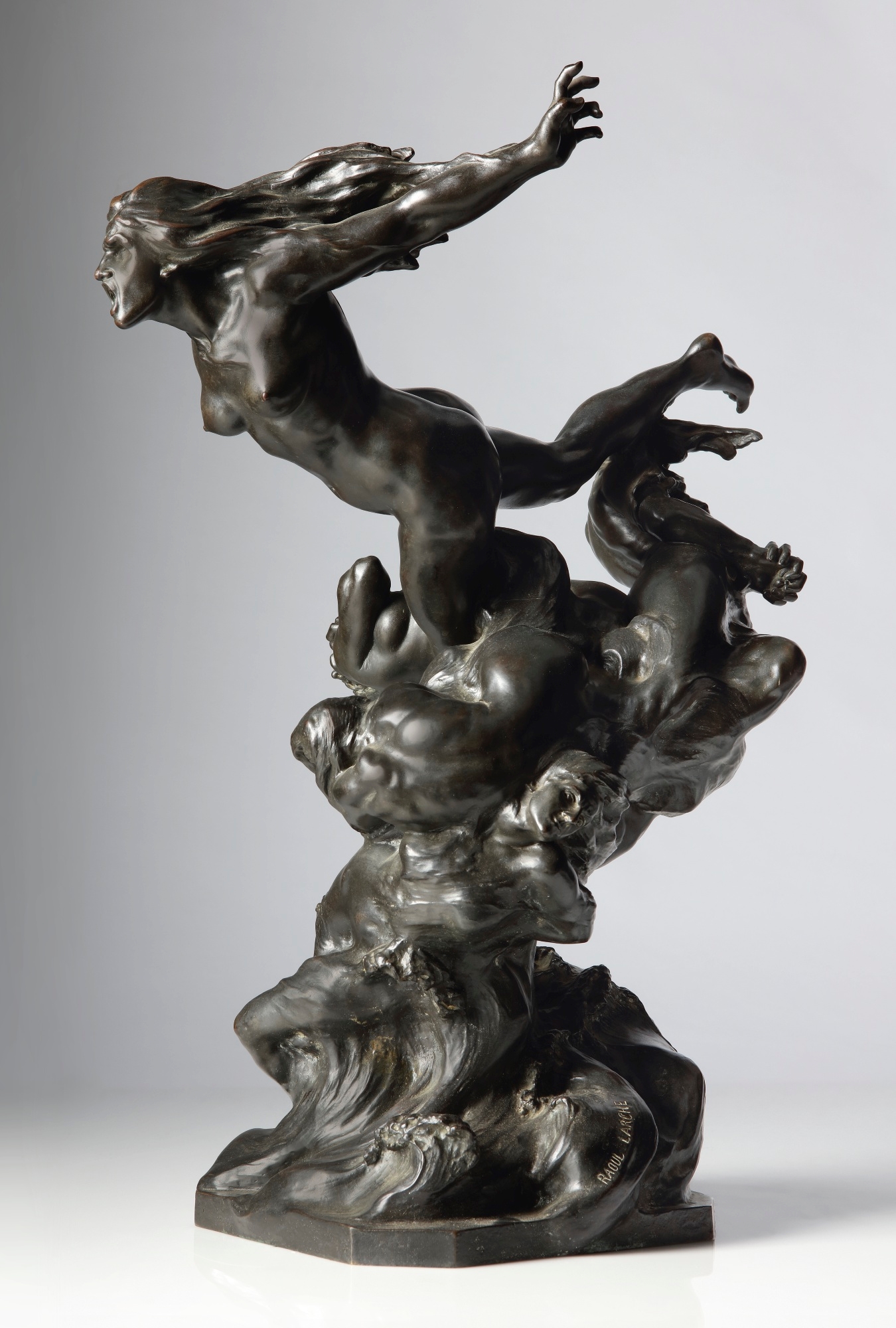 Artwork by Raoul François Larche, LA TEMPÊTE ET LES NUÉES, Made of patinated bronze