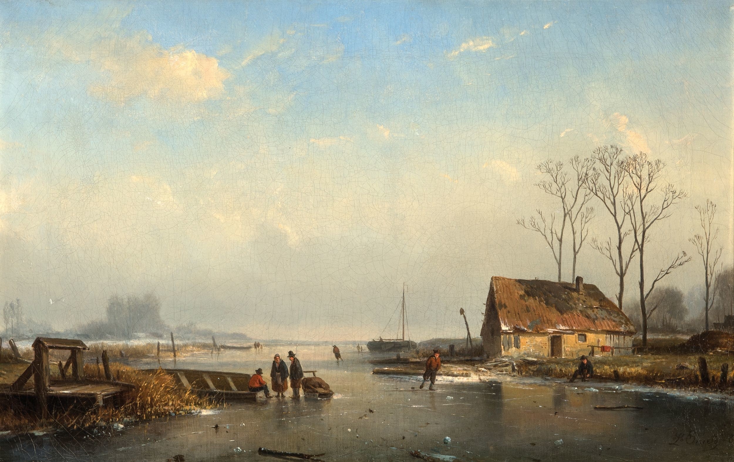 Artwork by Louis Smets, Winterlandscape with skaters, Made of Oil on canvas