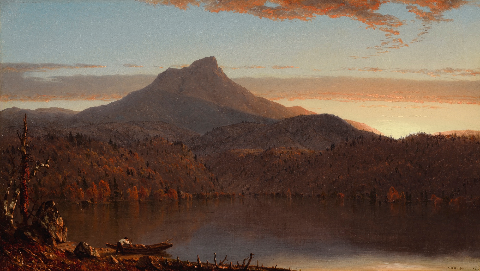 Artwork by Sanford Robinson Gifford, A LAKE TWILIGHT, Made of oil on canvas