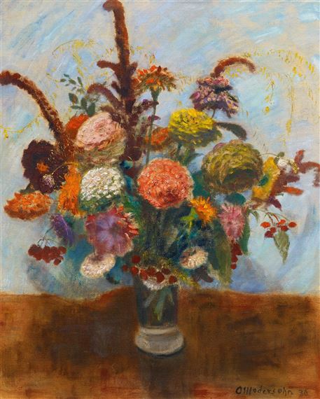 Bouquet With Cinnias Under Electric Light