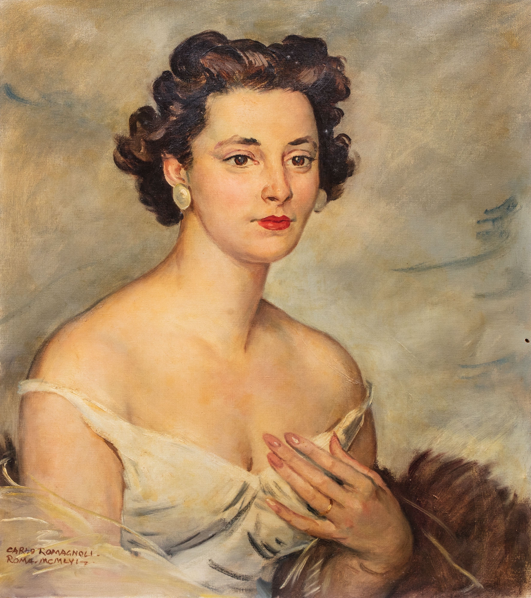 Artwork by Carlo Romagnoli, Portrait of a Young Elegant Woman, Made of Oil on canvas