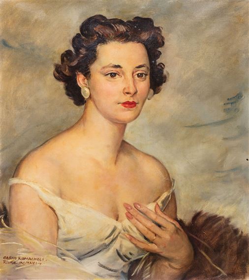 Portrait of a Young Elegant Woman by Carlo Romagnoli, 1956