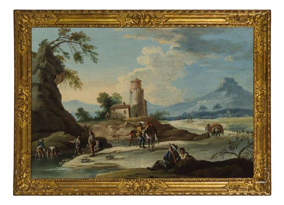 Paesaggio con casolare e figure by Francesco Simonini