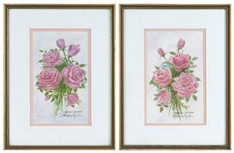 Two still lifes of pink roses - Ted Nystrom