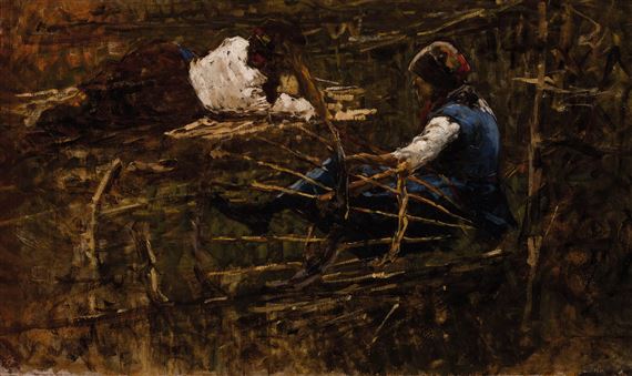 Contadina che intreccia una gerla by Francesco Filippini