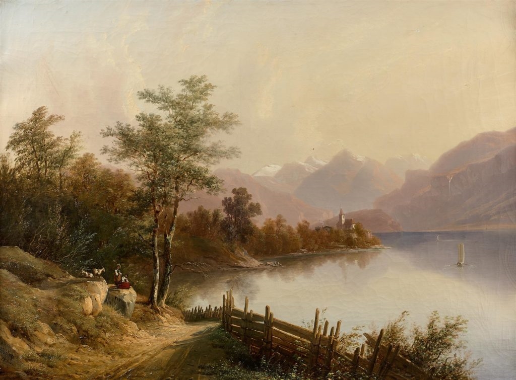 François Diday | Chemin au Bord d’un lac en Suisse (1834) | MutualArt